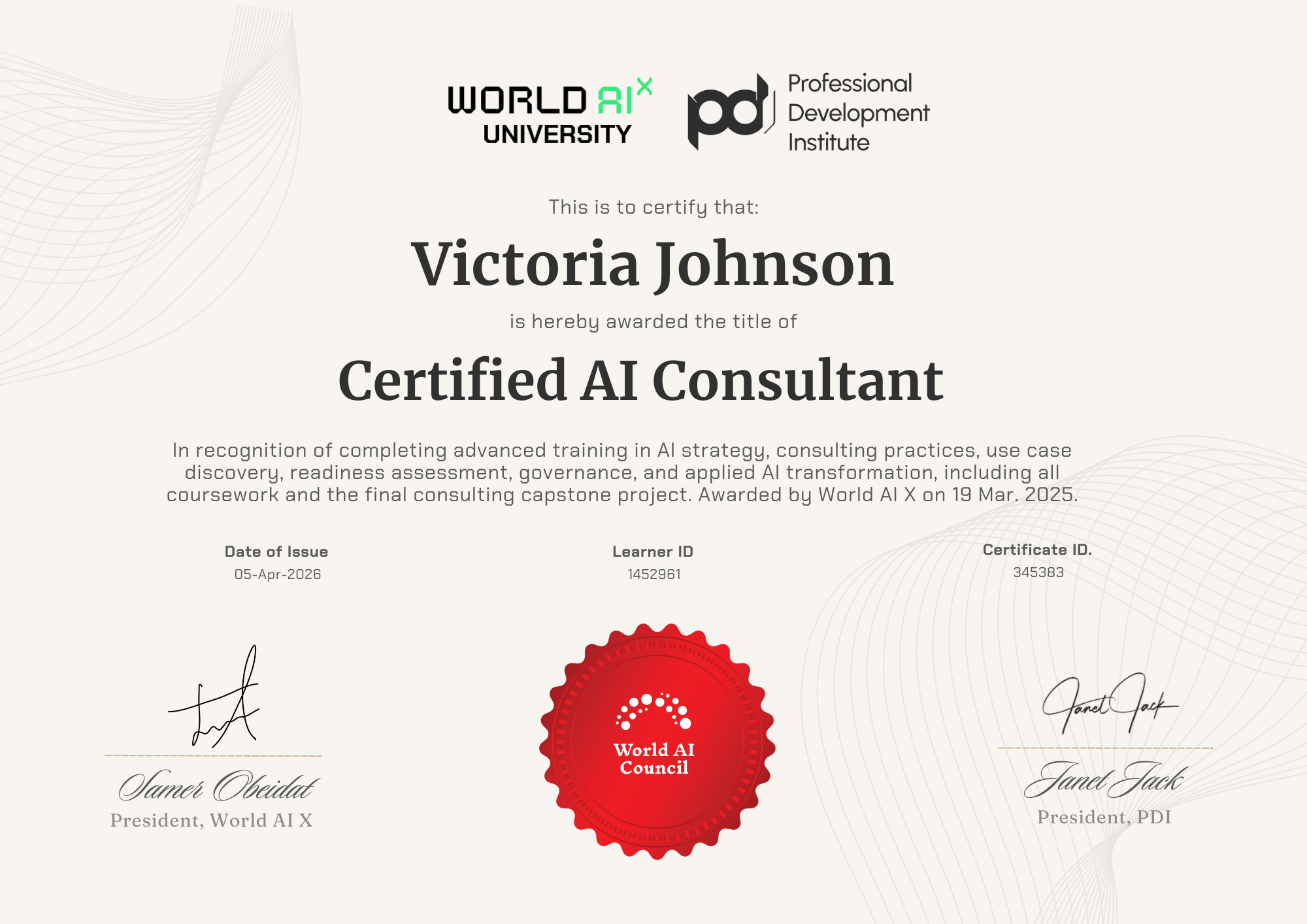 PDI–WAIX Certified AI Consultant Certificate